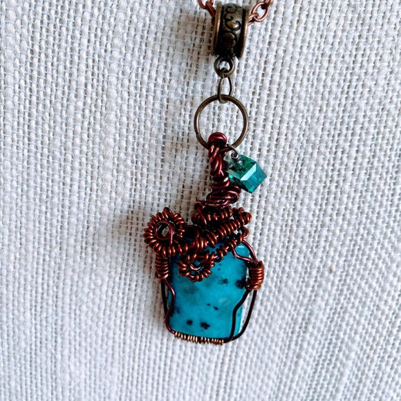 Blue Kiwi Jasper wirewrapped pendant necklace - Equality and Justice properties - Picture 1 of 5